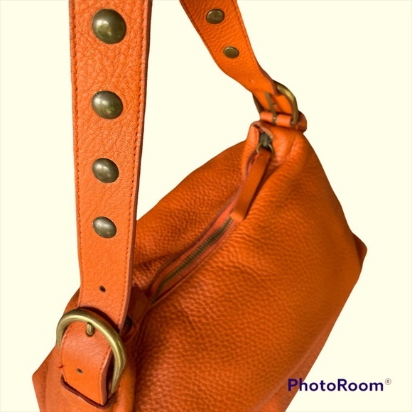 Vintage Miu Miu Y2K  Orange Pebbled Leather Handbag with Brass Studs - Picture 3 of 13